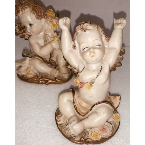 Set of 4 Greenbrier Angels 4" Pastel Polystone Cherubs All Different Poses - Picture 2 of 13